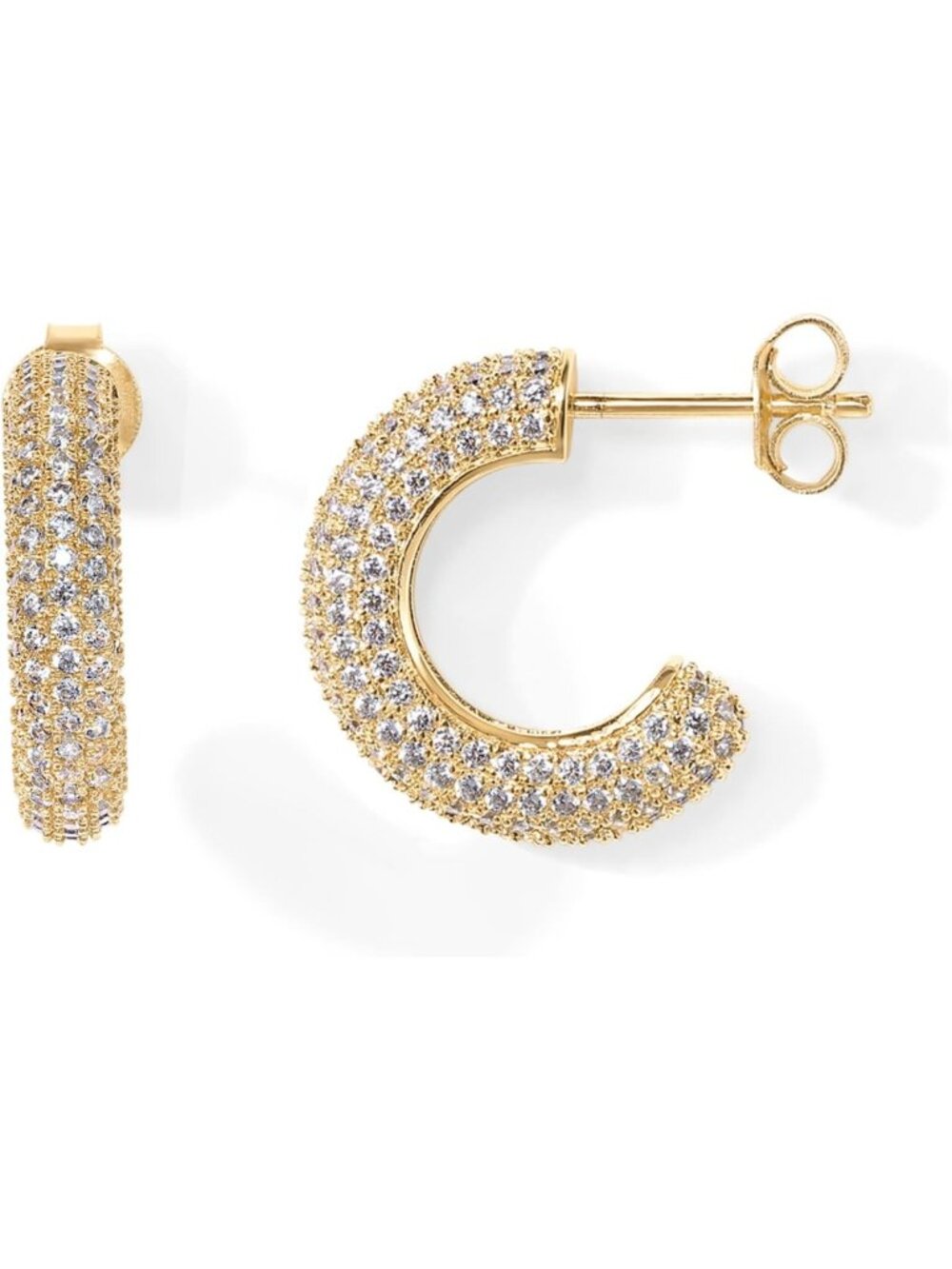 14K Gold Plated Chunky Hoop Earrings with Sparkling Cubic Zirconia for Women